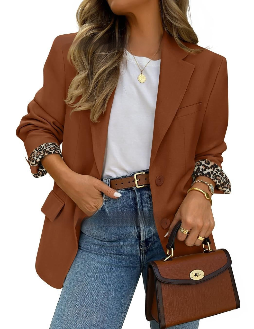 Veste Femme Léopard Col Revers Poignets Contrastés