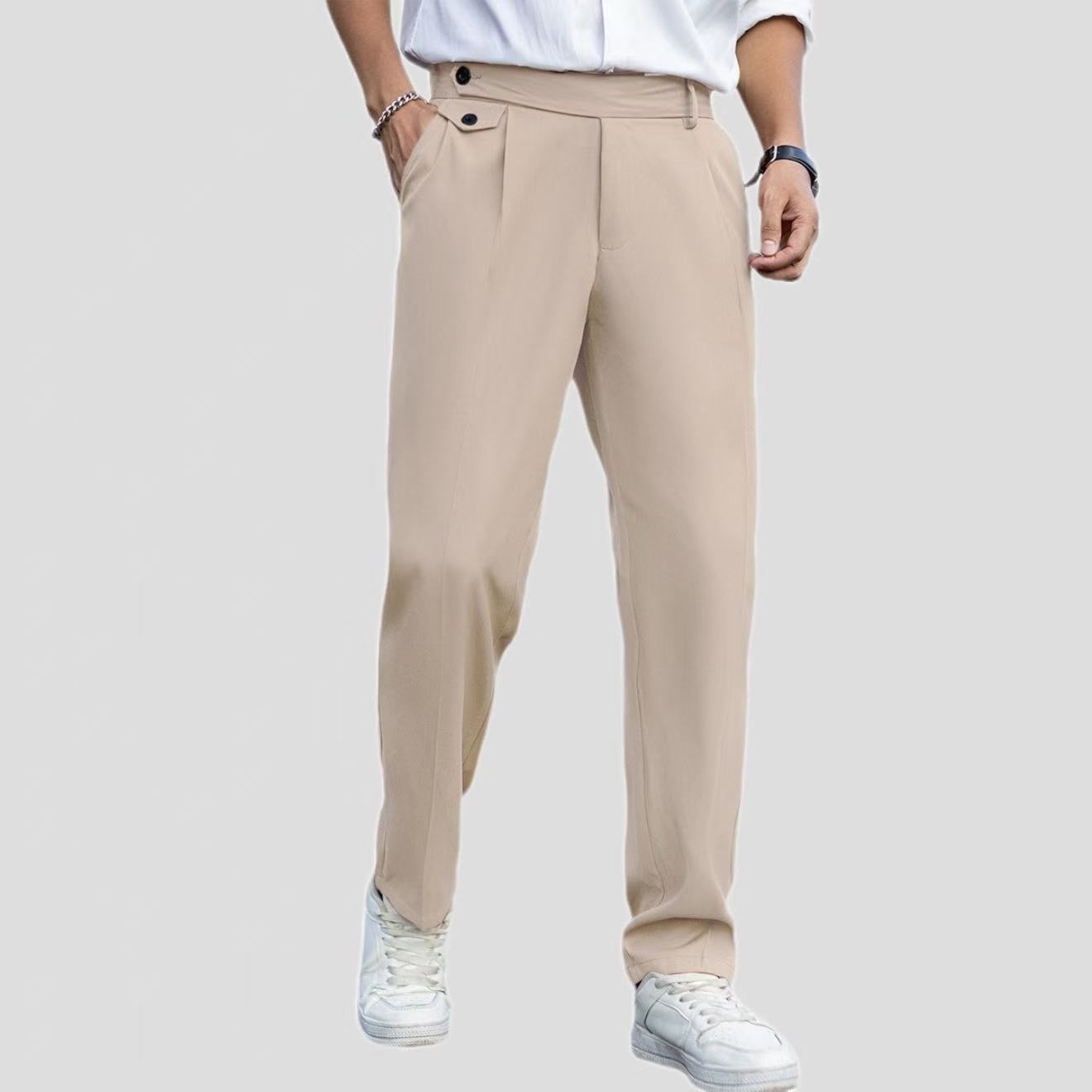 Pantalon Homme Droit Casual Polyester Plis Élégants CJdropshipping