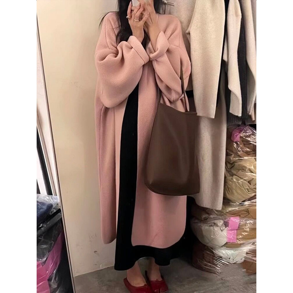 Cardigan Femme Long Laine Alpaga Épais Kaki CJdropshipping