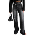 Jean Femme Taille Haute Évasé Denim Noir Ceinture Oblique CJdropshipping