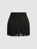 Jupe Femme Mini Rétro Rivets Franges Polyester CJdropshipping