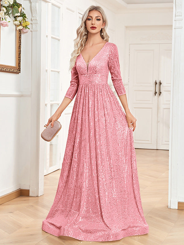 Robe de Soirée Femme Sequins Col V Taille Haute CJdropshipping