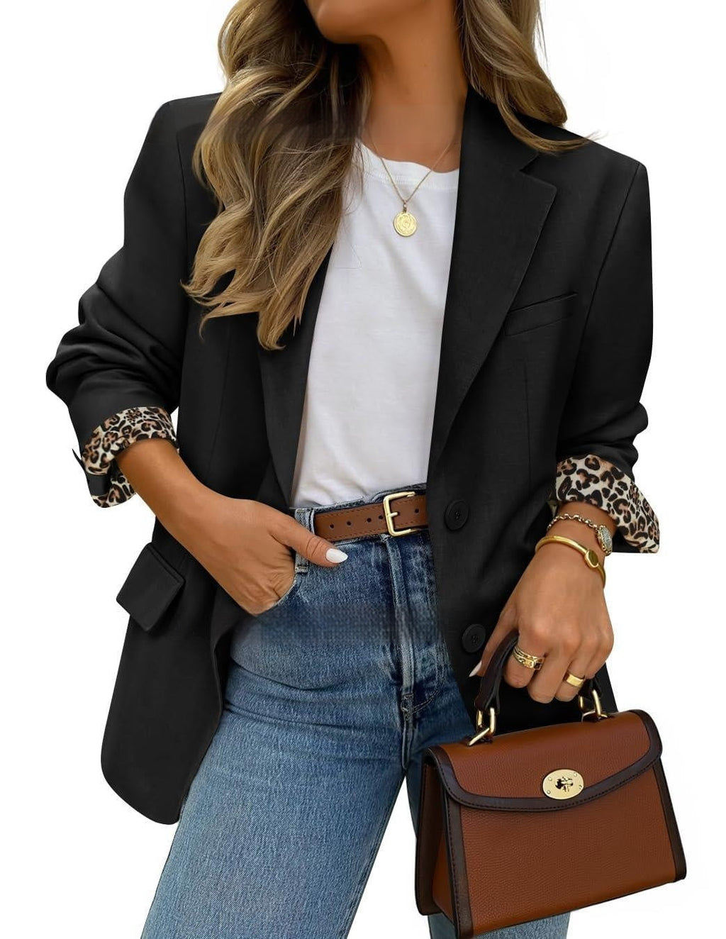 Veste Femme Léopard Col Revers Poignets Contrastés CJdropshipping