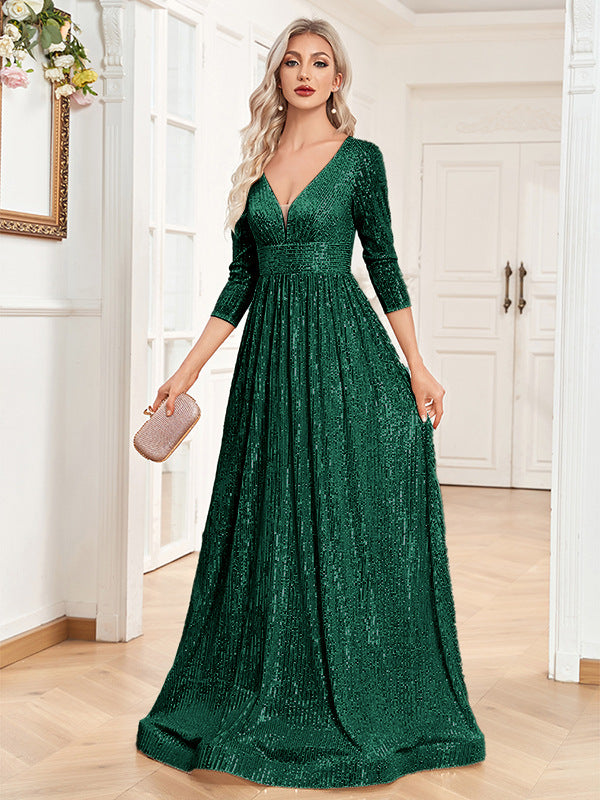 Robe de Soirée Femme Sequins Col V Taille Haute CJdropshipping