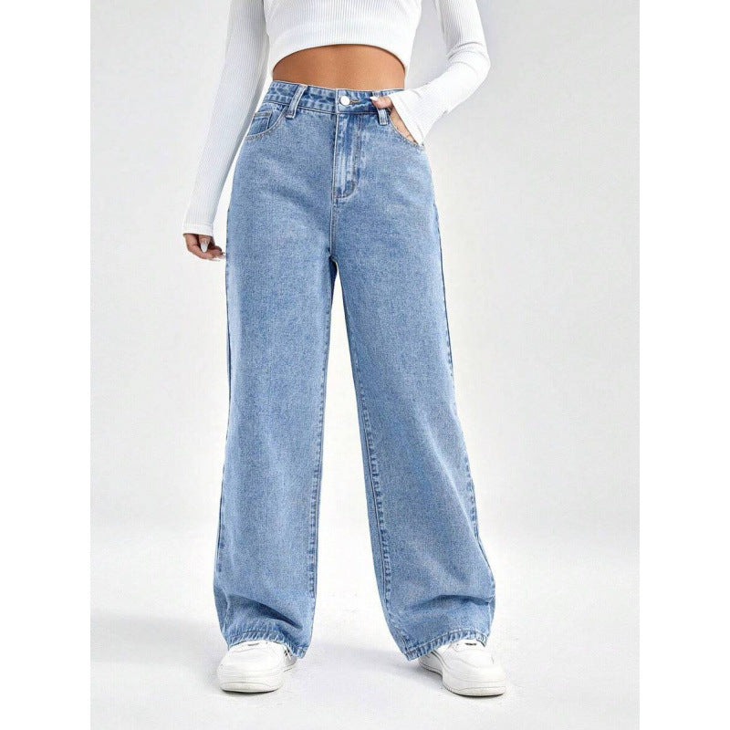 Jean Femme Taille Haute Ample Denim Délavé Américain CJdropshipping