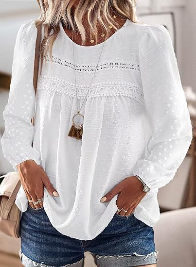 Top Femme Mousseline Bohème Col Rond Dentelle Multicolore