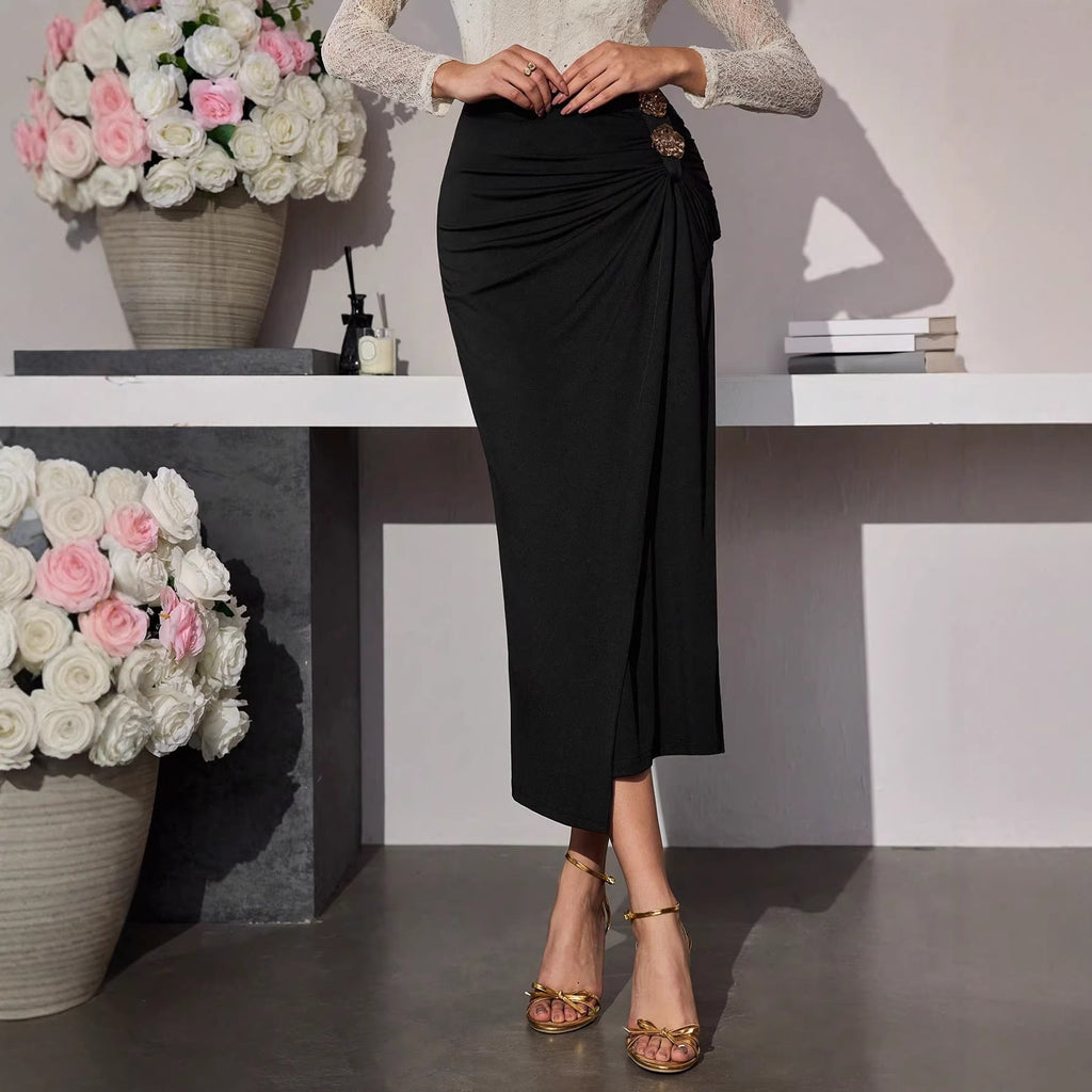 Jupe Femme Longue Plissée Taille Haute Boucle Métal Rose CJdropshipping