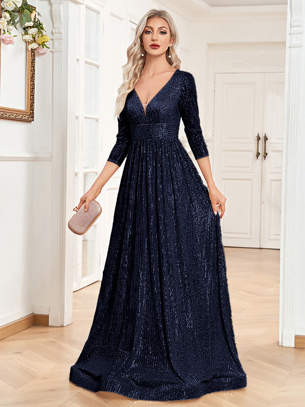 Robe de Soirée Femme Sequins Col V Taille Haute CJdropshipping