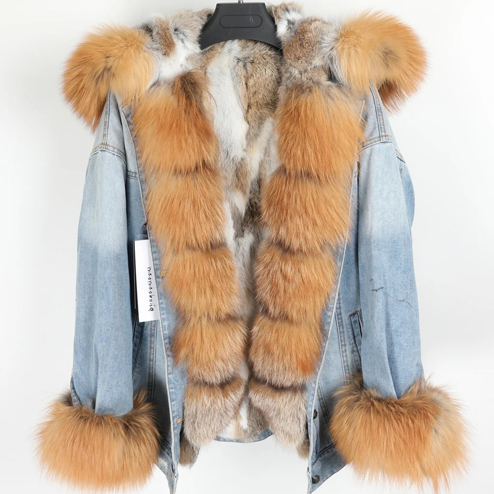 Manteau en Jean d’Hiver à Col en Fausse Fourrure