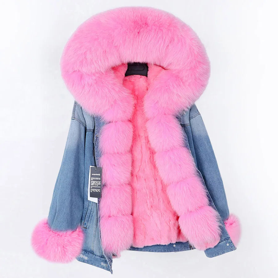 Manteau en Jean d’Hiver à Col en Fausse Fourrure Nid de Lune