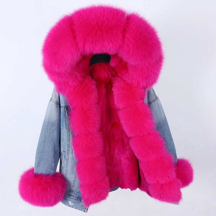 Manteau en Jean d’Hiver à Col en Fausse Fourrure Nid de Lune