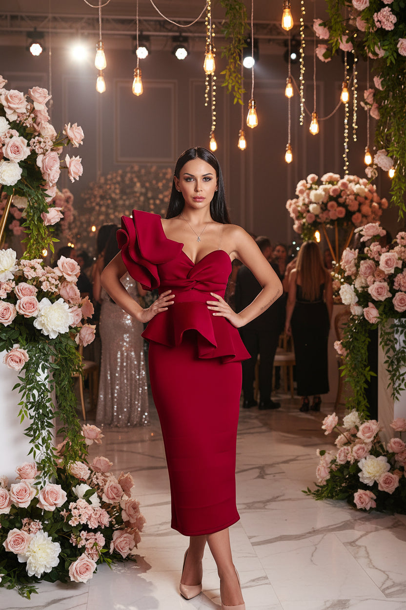 Robe Cocktail Rouge Longueur Cheville