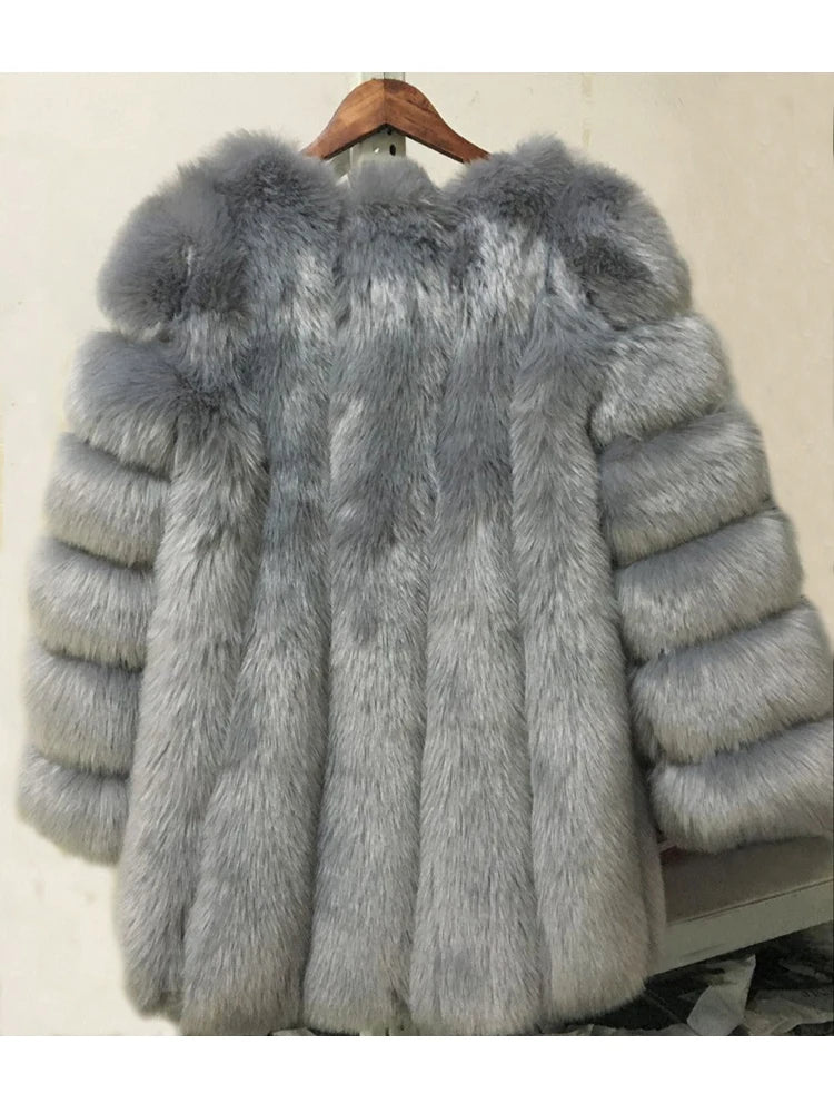 Manteau d’Hiver Luxueux en Fausse Fourrure