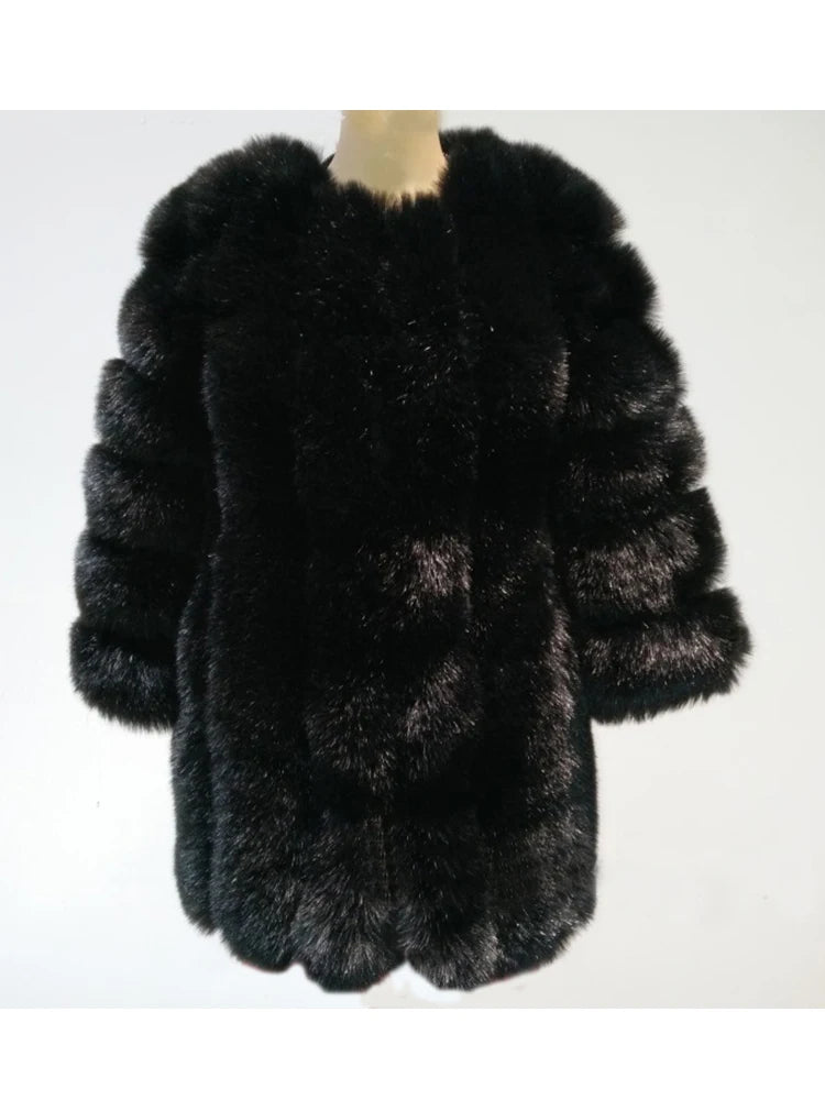 Manteau d’Hiver Luxueux en Fausse Fourrure