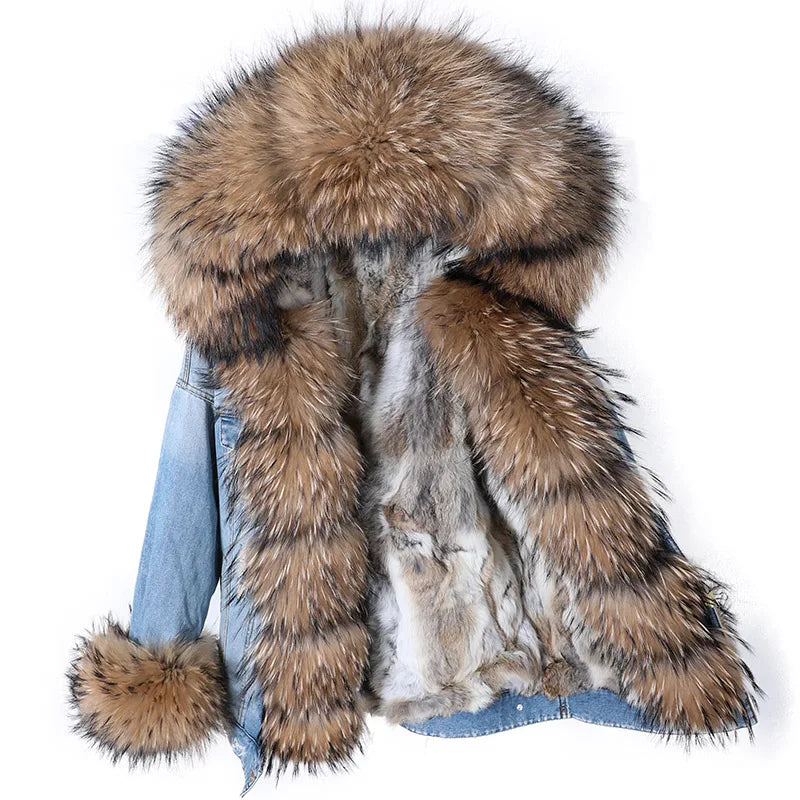 Manteau en Jean d’Hiver à Col en Fausse Fourrure Nid de Lune