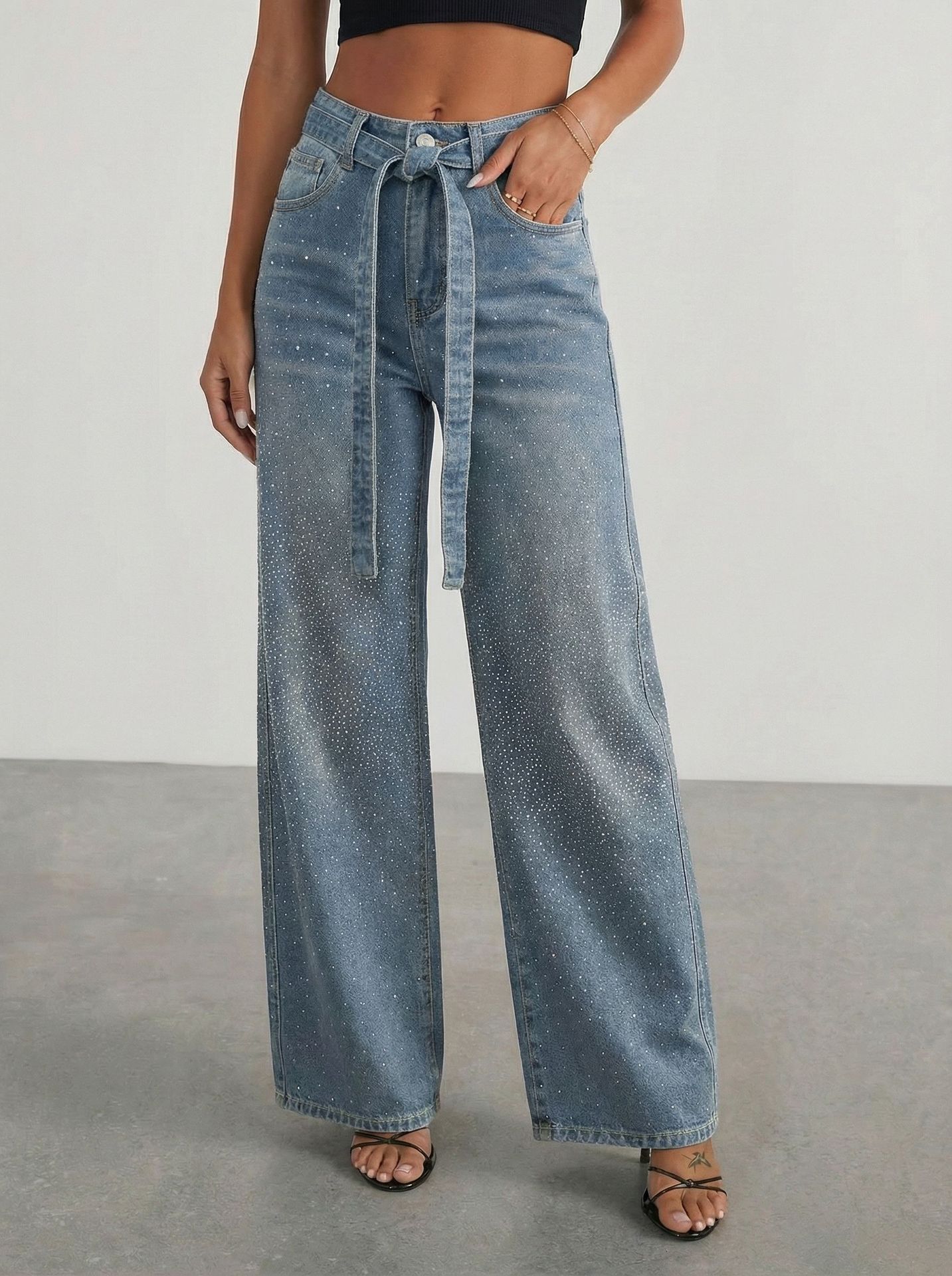 Jean Femme Taille Haute Jambes Larges Denim Coton CJdropshipping