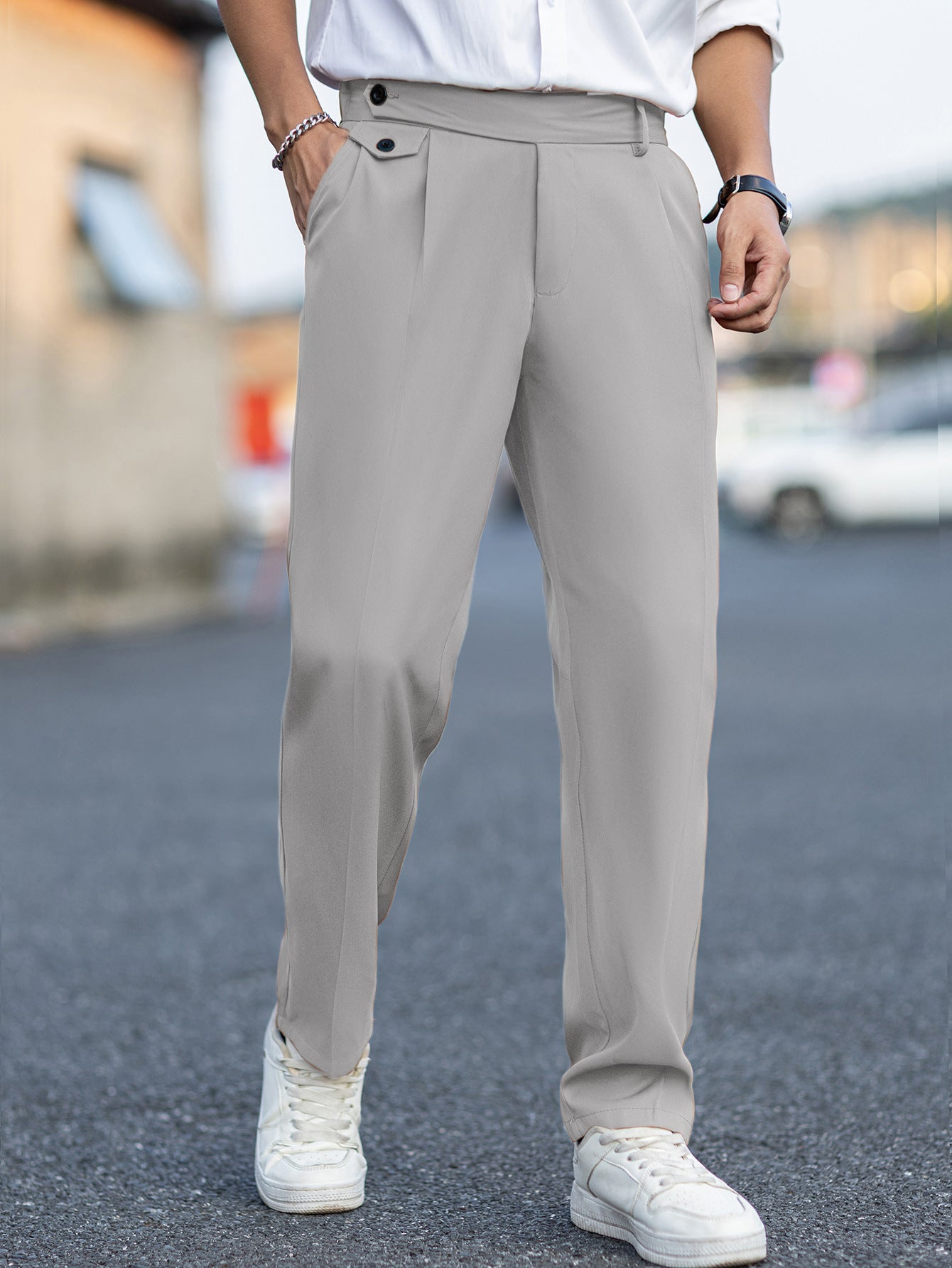 Pantalon Homme Droit Casual Polyester Plis Élégants CJdropshipping