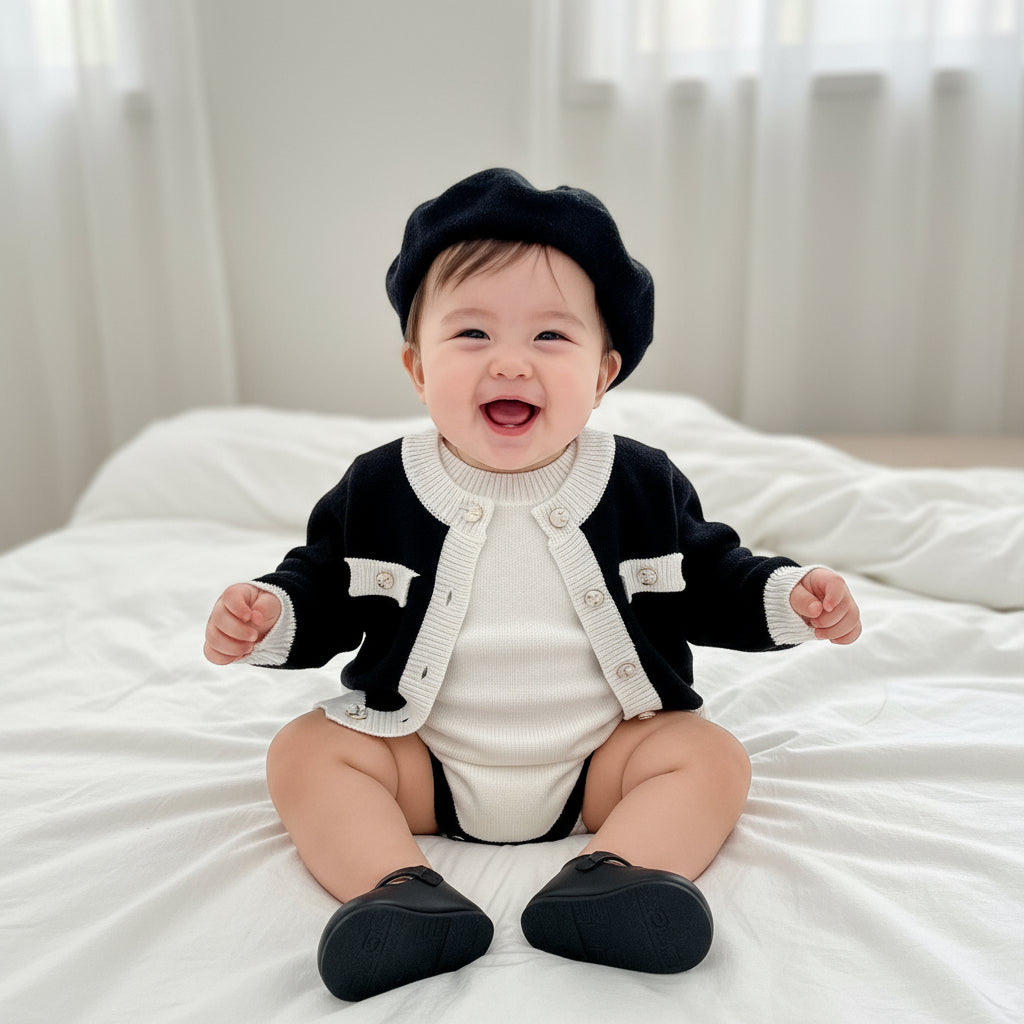 Ensemble Bébé – Body Sans Manches et Gilet à Couleurs Assorties