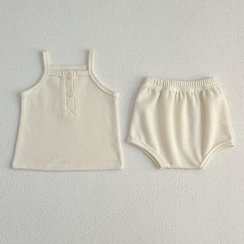 Ensemble d’Été Bébé en Coton Gaufré – Débardeur et Bloomer Assortis