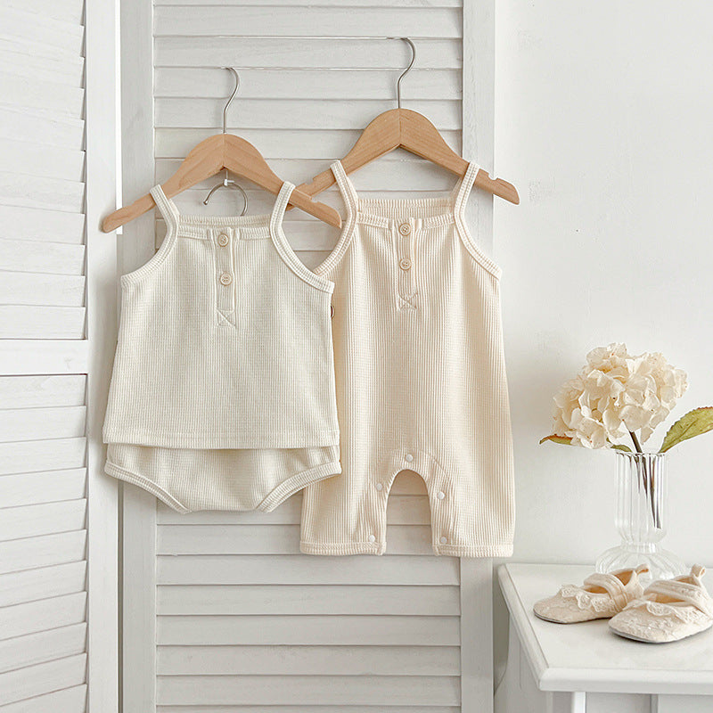 Ensemble d’Été Bébé en Coton Gaufré – Débardeur et Bloomer Assortis