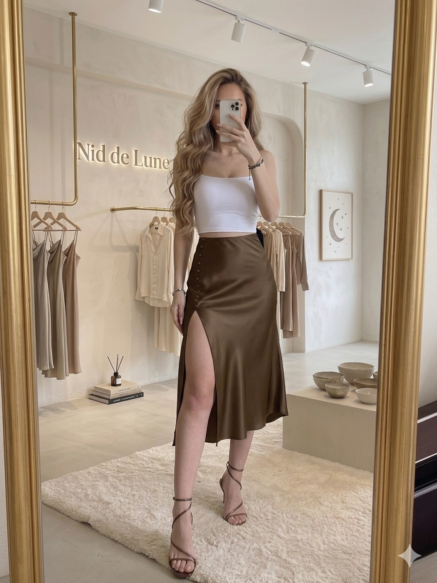 Jupe Femme Satin Velours Multi-Boutons Taille Haute CJdropshipping